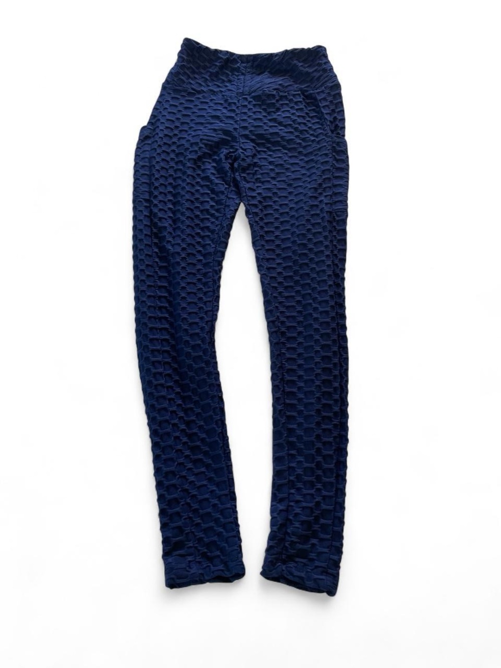 Women's Navy Textured High-Rise Leggings